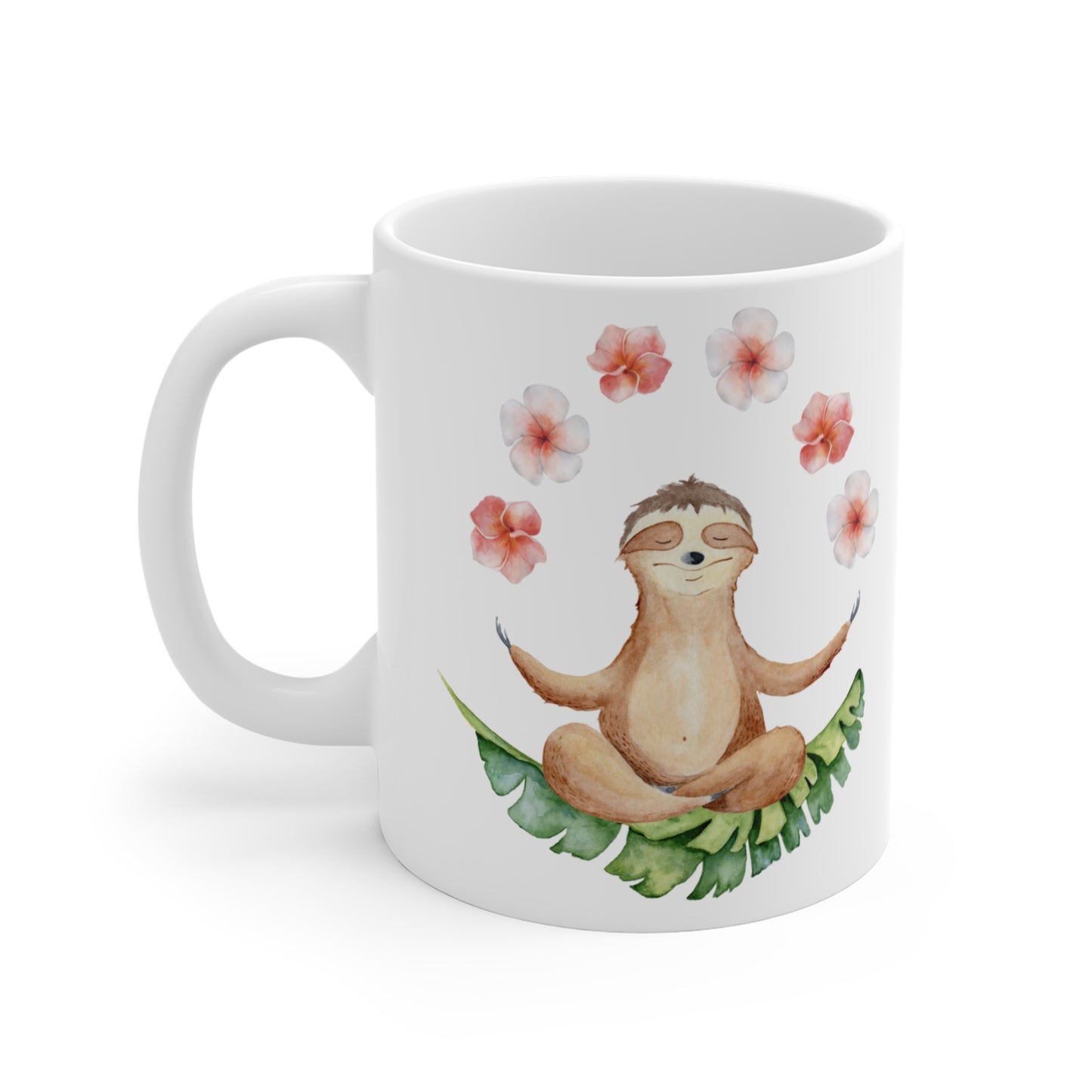 Relaxing Sloth Mug - 11oz Coffee Cup with Floral Design for Mindfulness Lovers