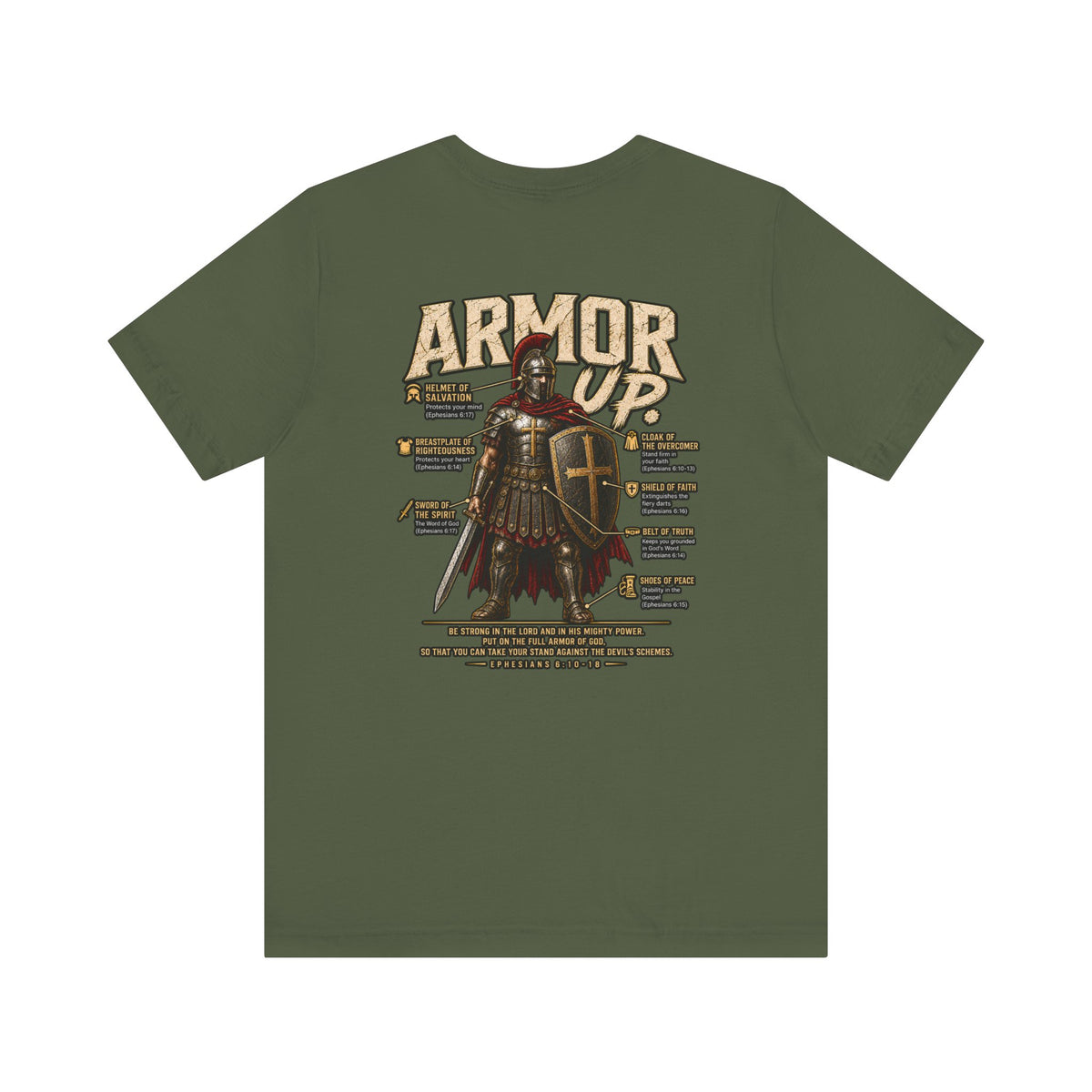 Armor Up T-Shirt — Christian Faith Warrior Tee with Scripture Reminders