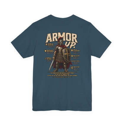 Armor Up T-Shirt — Christian Faith Warrior Tee with Scripture Reminders