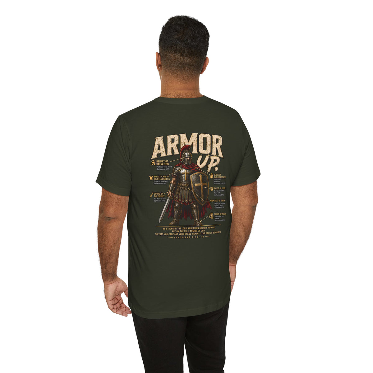 Armor Up T-Shirt — Christian Faith Warrior Tee with Scripture Reminders