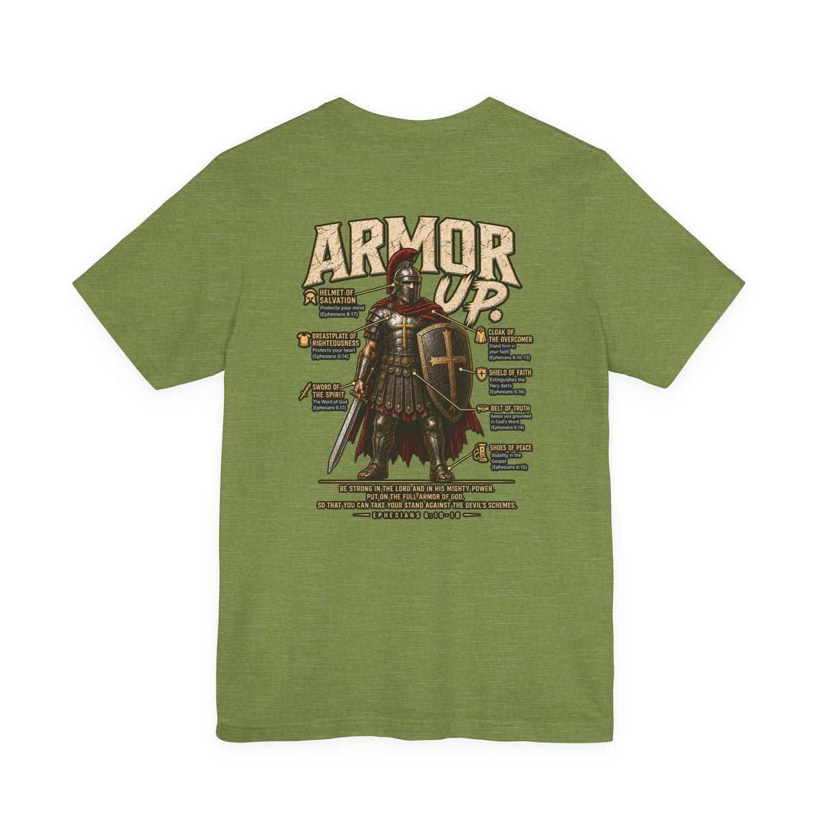 Armor Up T-Shirt — Christian Faith Warrior Tee with Scripture Reminders