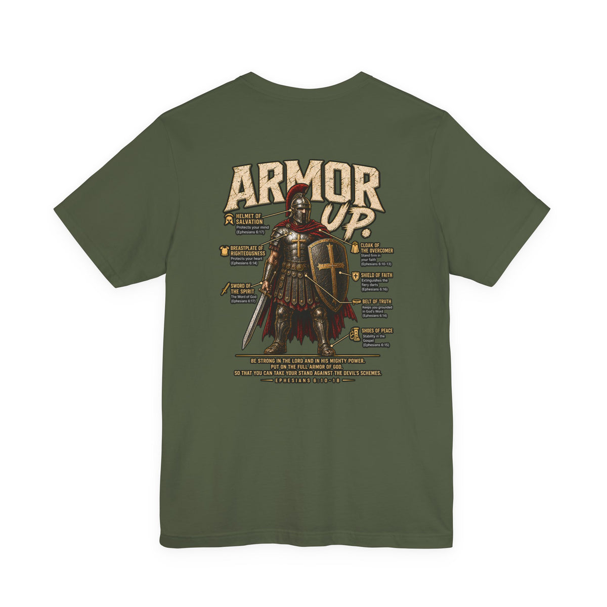 Armor Up T-Shirt — Christian Faith Warrior Tee with Scripture Reminders