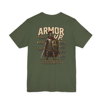 Armor Up T-Shirt — Christian Faith Warrior Tee with Scripture Reminders