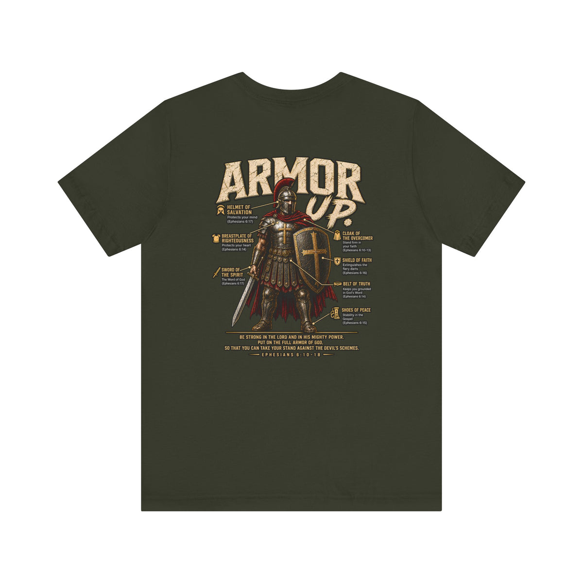 Armor Up T-Shirt — Christian Faith Warrior Tee with Scripture Reminders