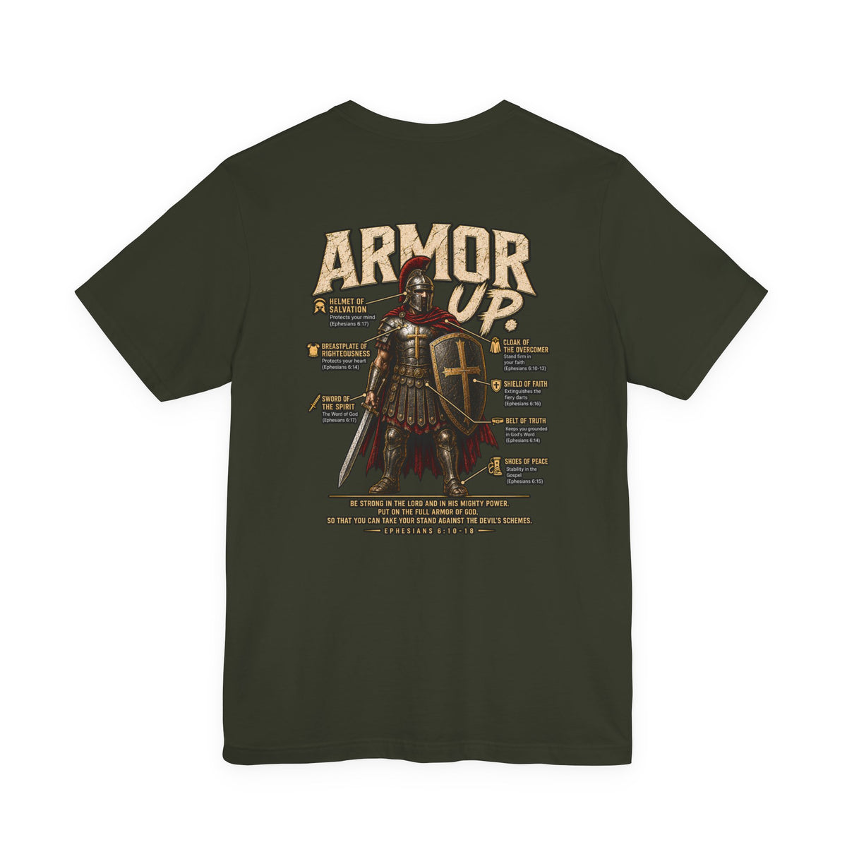 Armor Up T-Shirt — Christian Faith Warrior Tee with Scripture Reminders